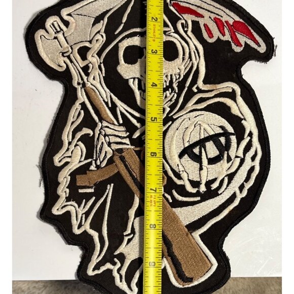 Grim Reaper Skeleton Embroidered Patch With Rifle & Scythe 10"x7.5" Sons of Anar - Picture 6 of 8